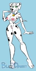 101_dalmatians 2015 anthro big_breasts black_fur blu3danny breasts canine collar dalmatian disney dog female female_only fur furry furry_only green_eyes mammal milf mother nipples nude parent perdita presenting pubic_hair pussy spots standing tail thick_thighs white_fur wide_hips