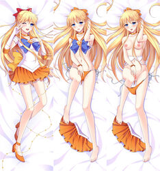 1girls bed bishoujo_senshi_sailor_moon blonde_hair blue_eyes blush bow breasts chains choker clothed clothing dakimakura feet female female_only fingers gloves high_heels jewelry kotetu_han long_hair magical_girl minako_aino nipples nudity panties pillow pussy sailor_uniform sailor_venus schoolgirl shoes skirt small_breasts solo uncensored underwear undressed uniform wink yellow_hair