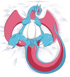 anus ass bed dragon female hurikata looking_at_viewer nintendo plump_labia pokemon pussy pussy_juice salamence solo video_games wings