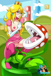 1girls blonde_hair blue_eyes blush breasts breasts_out choker crown dress dress_lift earrings elbow_gloves female gloves hizzacked large_breasts long_hair mario_(series) monster nintendo nipples no_panties outdoors piranha_plant plant princess_peach pussy squatting super_mario_bros. tentacle tentacle_in_pussy tentacle_sex thighhighs vaginal_insertion vine_tentacle warp_pipe