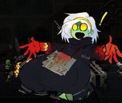 ! 1girls big_breasts blood breasts dead_ahead earrings free_hugs free_hugs_(dead_ahead) hoodie huge_breasts jiggle solo solo_female sunsettcatty_(artist) u_nkno3ngrounds white_hair zombie zombie_girl