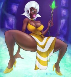 armiv big_breasts big_breasts bimbo_lips blue-moonarms blush blush dark-skinned_female dark_skin ebony gauntlet gauntlet_dark_legacy gauntlet_legends high_heels open_mouth skimpy_clothes skimpy_outfit video_game_character yellow_sorceress