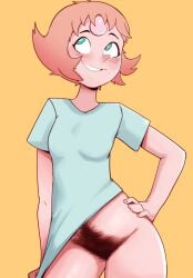 2024 blush bottomless cartoon_network compact_body excessive_pubic_hair female_pubic_hair gem_(species) hairy_pussy highres lurkin lurkinpanda pearl_(gem) pearl_(steven_universe) pubic_hair steven_universe