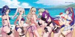 6girls alear_(female)_(fire_emblem) alear_(female)_(seaside_dragon)_(fire_emblem) alear_(fire_emblem) alternate_costume ass beach big_ass bikini blue_eyes blue_hair byleth_(fire_emblem) byleth_(fire_emblem)_(female) byleth_(summer)_(fire_emblem)_(female) corrin_(fire_emblem) corrin_(fire_emblem)_(female) corrin_(summer)_(fire_emblem)_(female) female female_only fire_emblem fire_emblem:_new_mystery_of_the_emblem fire_emblem:_three_houses fire_emblem_awakening fire_emblem_engage fire_emblem_fates fire_emblem_heroes fire_emblem_warriors:_three_hopes flower_in_hair green_eyes green_hair grey_hair hair_over_one_eye hairband heterochromia kris_(female)_(fire_emblem) kris_(fire_emblem) large_breasts looking_at_viewer looking_back medium_breasts multicolored_hair nintendo official_alternate_costume outdoors pointy_ears ponytail purple_eyes purple_hair red_eyes red_hair rein_creamsoda robin_(female)_(summer)_(fire_emblem) robin_(fire_emblem) robin_(fire_emblem)_(female) shez_(female)_(fire_emblem) shez_(female)_(summer)_(fire_emblem) shez_(fire_emblem) swimsuit yellow_eyes