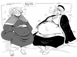 2girls belly dungeon_meshi falin_touden female implied_yuri marcille_donato niftytoast obese obese_female