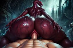 ai_generated big_ass big_butt cowgirl_position eyeless eyeless_female female male_pov monster monster_girl vaginal_penetration veiny