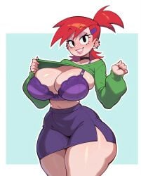 1girls ai_generated big_breasts bra breasts eyebrows_visible_through_hair female female_only foster's_home_for_imaginary_friends frankie_foster purple_bra purple_skirt red_hair red_head rocksolidart skirt solo solo_female thick_thighs wide_hips