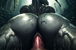 ai_generated alien alien_girl ass ass_focus big_ass big_butt eyeless eyeless_female female male_pov sharp_teeth vaginal_penetration