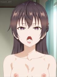 ai_generated brown_eyes brown_hair cum_in_mouth fasan_art long_hair nude_female open_mouth pov suou_yuki swallowing_cum tokidoki_bosotto_russian_de_dereru_tonari_no_alya-san