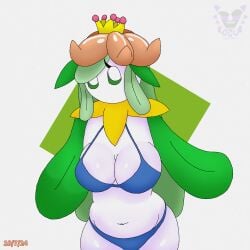 artist_name bikini blue_bikini breasts cleavage colored_skin crown female generation_5_pokemon green_eyes green_hair hi_res large_breasts lilligant long_hair mini_crown monster_girl navel no_mouth plant_girl pokemon pokemon_(creature) pokemon_(species) rogue_(artist) self_upload shiny shiny_skin signature simple_background skindentation solo swimsuit white_background