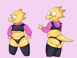 1girls alphys ass belly belly_button belly_folds clothed crop_top crop_top_overhang cropped_jacket deltarune embarrassed female_only furry furry_female glasses lewd lizard lizard_tail looking_back pillow_shading plump pussy_lips thighhighs thighs treachery underboob undertale undertale_(series) underwear_only yellow_body