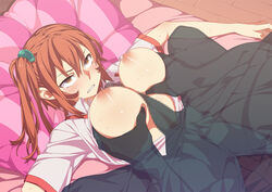 alan_smithee angry areolae bed blush body_control breast_grab breasts breasts_out censored clenched_teeth female ghost ghost_rape highres large_breasts long_hair looking_away lying mosaic_censoring my_lonely_never_ending_game_of_hide_and_seek nipples no_bra orange_eyes orange_hair paizuri penis pillow rape side_ponytail solo_focus sweat tears