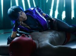 1boy 1girls 3d 3d_(artwork) blender_(software) boxers femdom fighting_ring fluids gimp_mask null_renders penis reina_mishima tekken tekken_8 touching_penis