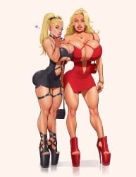 2girls bimbo bimbo_body bimbo_lips blonde_hair blue_eyes cleavage cleavage_cutout cleavage_overflow coxville_stories female female_only high_heels huge_ass huge_breasts jenny_summers kitty_summers microdress mother_and_daughter platform_heels temogam