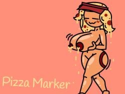 1girls cheese find_the_markers naked_female pizza pizza_girl pizza_marker red_body tan_skin yellow_hair