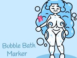 1girls breast_milk bubble_bath_marker bubbles find_the_markers lactating_nipples lactation light_blue_body light_blue_hair naked_female soap wet_body white_skin