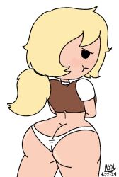 1girls 2024 adventure_time arms_crossed big_ass big_breasts black_eyes blonde_hair blush cartoon_network clothing cute female fionna_and_cake fionna_the_human_girl light-skinned_female light_skin looking_at_viewer looking_back montatora-501 omegusmaximus panties pants pants_down ponytail shirt sideboob solo tagme thick_thighs white_panties wide_hips