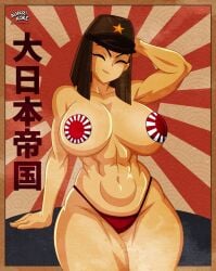 1girls alvarikokearte asian_female huge_ass huge_breasts imperial_japan japanese japanese_flag japanese_text national_personification pasties world_war_2