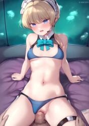 1boy 1girls animated aqua_bow aqua_bowtie arm_support ass_visible_through_thighs audible_creampie audible_ejaculation bikini bikini_aside blonde_hair blue_archive blue_eyes blue_nails blue_ribbon blush bow bowtie breasts bun_cover cleaning_&amp;_clearing_(blue_archive) cowgirl_position cum cum_in_pussy cum_inside detached_collar ejaculation female hair_bun headpiece indoors jellyfish kimoshi kneehighs light-skinned_female light-skinned_male light_skin live2d longer_than_30_seconds longer_than_4_minutes longer_than_one_minute looking_at_viewer looping_animation maid_headdress millennium_science_school_student motion_blur navel nipples nude on_bed open_mouth paid_reward_available pov pov_crotch pussy ribbon sex short_hair small_breasts socks sound stomach straddling straight tagme thigh_strap toki_(blue_archive) ugoira uncensored vaginal_penetration vertical_video video white_socks window