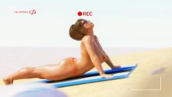 1girls 2019 3d beach bikini_bottom brandi_(jonasd) brown_hair camera_view depth_of_field female female_only huge_breasts jonasd jonasd-3dart mature mature_female milf orange_bikini_bottom outdoor outdoor_nudity outdoors outside side_view solo solo_female sunglasses tinted_eyewear topless