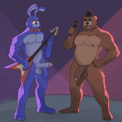 2023 absurd_res animal_humanoid animatronic anthro bear bear_ears belly big_penis blue_eyes bodily_fluids bonnie_(fnaf) bow_tie brown_body clothing duo electronics erection feet five_nights_at_freddy's flying_v_style foreskin freddy_(fnaf) fructosed genital_fluids genitals guitar hat headgear headwear hi_res humanoid jackson_v_style lagomorph lagomorph_humanoid leporid leporid_humanoid machine male male/male mammal mammal_humanoid microphone musical_instrument nipples pecs penis plucked_string_instrument precum purple_body rabbit rabbit_ears rabbit_humanoid red_eyes robot scottgames stage stage_lights standing string_instrument top_hat ursid_humanoid vein veiny_penis