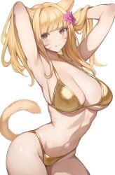 1girls animal_ears bikini cat_ears catgirl female female_only final_fantasy_xiv micro_bikini miqo'te tail torisanff14