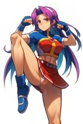 1girls ai_generated athena_asamiya athletic_female female fighting_pose idol king_of_fighters kof lo long_hair miniskirt panties psycho_soldier pussy snk solo toned_female vagina