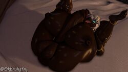 3d 3d_model anthro anus balls bed big_balls big_breasts big_penis breasts dark_body dark_skin digital_media_(artwork) feet furniture genitals glowing glowing_eyes gold_(metal) gynomorph hi_res intersex jewelry lying lying_on_bed mobian mobian_(species) mobian_bat nipples ok_bruh on_bed penis presenting presenting_anus puffy_anus rouge_the_bat sega solo sonic_(series) sonic_adventure_2 sonic_the_hedgehog_(series) source_filmmaker_(artwork) tongue tongue_out warfare_rouge white_hair