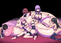 5girls black_hair blush breasts censored cum futanari futanari_shoujo_no_shasei_nikki gigantic_penis hair hyper_penis intersex kuga_hajime long_hair looking_at_viewer maid multiple_girls penis purple_hair red_hair sisters smile thighhighs veiny veiny_penis world_lover