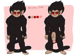 anthro black_body black_fur brown_body fur genitals haplorhine hi_res lewdchuu_(artist) male mammal model_sheet monkey penis primate red_eyes smile solo tail vein veiny_penis