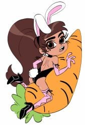 backview brown_eyes brown_hair bunny_ears bunny_tail bunnysuit c2ndy2c1d_(artist) carrot_dildo crossdressing femboy feminine_male high_heels latino_male marco_diaz mole_under_eye no_nude ponytail princess_marcia princess_marco princess_turdina star_vs_the_forces_of_evil stockings