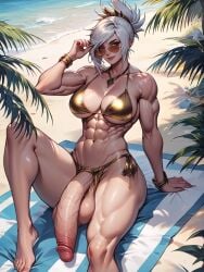 abs absurdly_large_cock ai_generated big_ass big_balls big_breasts big_butt big_penis bikini bikini_aside brown-tinted_eyewear flaccid flaccid_penis futa_is_bigger futa_only futanari hair_up huge_balls huge_breasts huge_cock huge_testicles huge_thighs jewelry league_of_legends leaning_back looking_at_viewer lowering_sunglasses massive_balls massive_penis muscular muscular_futanari penis penis_out rcally riven sunglasses tinted_eyewear white_hair