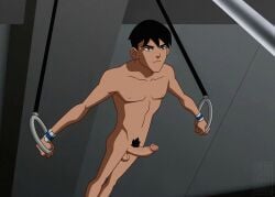 black_hair dc dc_comics dick_grayson gay gym male naked nsfw nudkrt00n robin_(dc) robin_(dick_grayson) robin_(young_justice) skinny working_out yaoi young young_justice