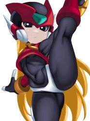 1boy android bodysuit femboy leg_up male_only mega_man mega_man_zero navel riso robot thighs zero_(mega_man)