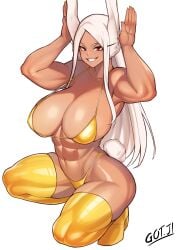 1girls abs athletic_female bikini bunny_ears female female_only fit_female gojich1 huge_breasts kemonomimi long_hair micro_bikini miruko muscular_female my_hero_academia rumi_usagiyama