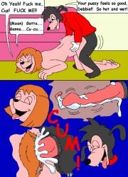 anthro ass_up bodily_fluids bottomless bottomless_male canid clitoral_hood closed_eyes clothed clothing comic comic_page cum cum_in_pussy cum_inside debbie_dune dialogue disney doggy_style duo english_text female from_behind_position furniture genital_fluids goof_troop kthanid_(artist) male male/female mammal max_goof nude nude_female orgasm page_13 page_number penetration penile penile_penetration penis_in_pussy pubes sex sofa text tongue tongue_out vaginal_penetration