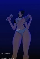 black_eyes black_hair blush breasts breasts_out drunk female female_focus female_only fluffy_w gorillaz noodle_(gorillaz) pervert pervert_female pov_eye_contact pov_male white_skin wine wine_glass