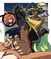 1female 1futa 1futa1girl black_skin captain_(splatoon_3) clothed_female_nude_futanari cock cum cum_between_toes cum_on_feet cumshot dick dickgirl female footjob footprint_on_sandals futanari long_toenails mostlyfunstuff penis penis_between_toes penis_on_feet race_swap sandals sandals_removed