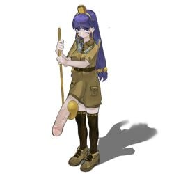 1girls blue_hair fossilized_wonders fully_clothed futanari huge_cock kaein0202 long_hair michigami_nareko penis touhou