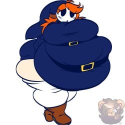 1girls bearbuddies_(artist) belly belt belt_around_belly breasts fat female female_focus female_only hips hood large_breasts mario_(series) mask msprismatic nintendo orange_hair overweight overweight_female rule_63 shy_gal shy_guy_mask stockings stomach thick_thighs thighs weight_gain wide_hips