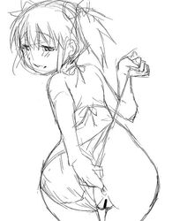 :d anus ass blush censored female human looking_back madoka_kaname mahou_shoujo_madoka_magica presenting pussy shinama sketch smile spread_anus swimsuit tied_hair twintails two_piece_swimsuit undressing