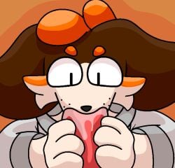 ambiguous_gender anthro bodily_fluids brown_body brown_fur canid canine canis clothing domestic_dog duo fur happy happy_sex hoodie male male/ambiguous mammal mountain_dog oral oral_penetration penetration saliva sex topwear velix_(velixx) velixx
