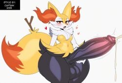 absurd_res ai_generated anthro balls big_balls big_penis blush bodily_fluids braixen canid canine cum ejaculation erection fur generation_6_pokemon genital_fluids genitals girly heart hellsonger hi_res huge_balls huge_cock huge_hips huge_thighs hyper hyper_balls hyper_genitalia hyper_penis inner_ear_fluff male mammal nintendo penis pokemon pokemon_(species) simple_background smile solo sweat thick_thighs tuft white_background wide_hips