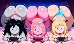 3girls adventure_time ai_generated ass ass_focus breasts daidouji_(artist) daidoujipv female female_focus female_only fionna_the_human_girl large_ass large_breasts looking_at_viewer marceline princess_bubblegum thick_thighs thighs thong