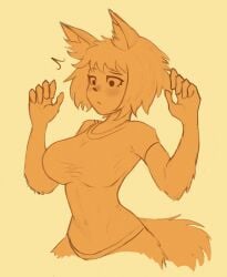 embarrassed furry shirt_only tight_clothing