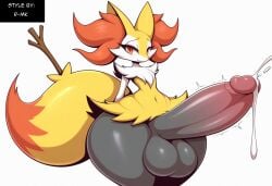 absurd_res ai_generated anthro balls big_balls big_penis blush bodily_fluids braixen canid canine cum ejaculation erection fur generation_6_pokemon genital_fluids genitals girly heart hellsonger hi_res huge_balls huge_cock huge_hips huge_thighs hyper hyper_balls hyper_genitalia hyper_penis inner_ear_fluff male mammal nintendo penis pokemon pokemon_(species) simple_background smile solo sweat thick_thighs tuft white_background wide_hips