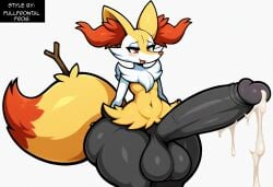 absurd_res ai_generated anthro balls big_balls big_penis blush bodily_fluids braixen canid canine cum ejaculation erection fur generation_6_pokemon genital_fluids genitals girly heart hellsonger hi_res huge_balls huge_cock huge_hips huge_thighs hyper hyper_balls hyper_genitalia hyper_penis inner_ear_fluff male mammal nintendo penis pokemon pokemon_(species) simple_background smile solo sweat thick_thighs tuft white_background wide_hips