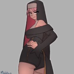 1girls artist_name ass big_breasts breasts busty confident female female_only hand_on_hip highres large_breasts legs long_hair nun oerba_yun_fang original original_character pink_eyes pink_hair seductive seductive_look seductive_smile sensual sexy sexy_pose sideboob smile thighs voluptuous