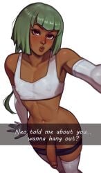 1boy akeowi dark-skinned_femboy dark-skinned_male dark_skin emerald_sustrai femboy green_hair male male_only penis red_eyes rule_63 rwby