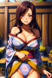 1girls ai_generated alluring anime babe beautiful beautiful_females big_breasts brown_hair brown_hair_female brunette busty cana_alberona cleavage curvy_figure fairy_tail fantasy female floral_print floral_print_kimono happy japanese_clothes kimono off_shoulder off_shoulder_kimono onsen panties purple_kimono sexy showing_panties smiling_at_viewer solo_focus stable_diffusion toongenai wood